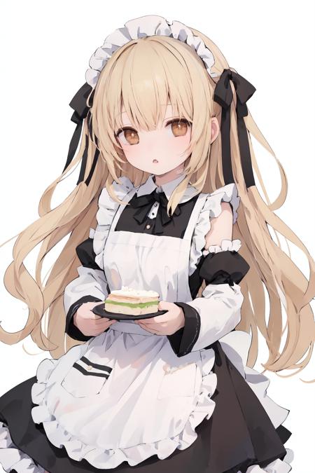 02323-355997908-1girl, solo, long hair, dress, apron, detached sleeves, white background, looking at viewer, brown eyes, long sleeves, bow, ribb.png